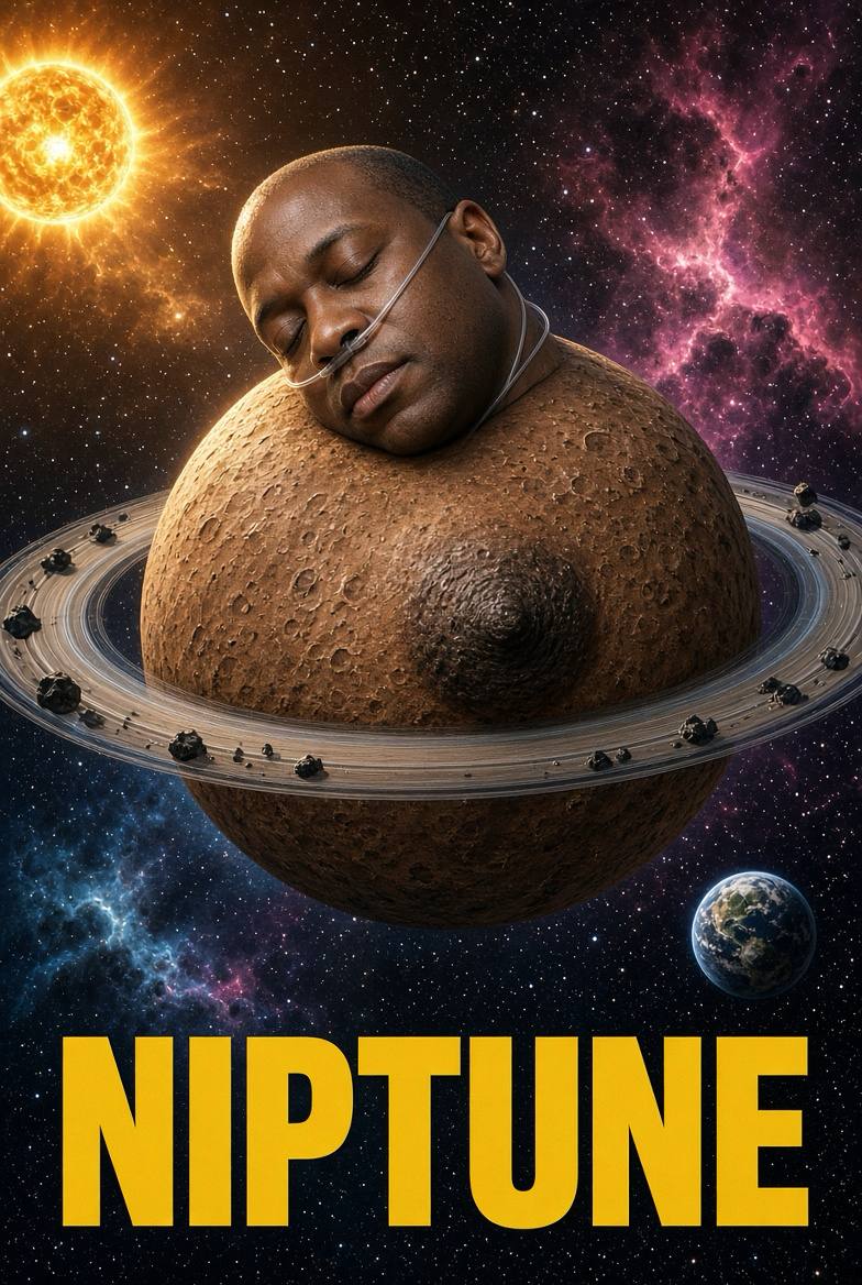 Niptune with a full ring system and Earth in the distance